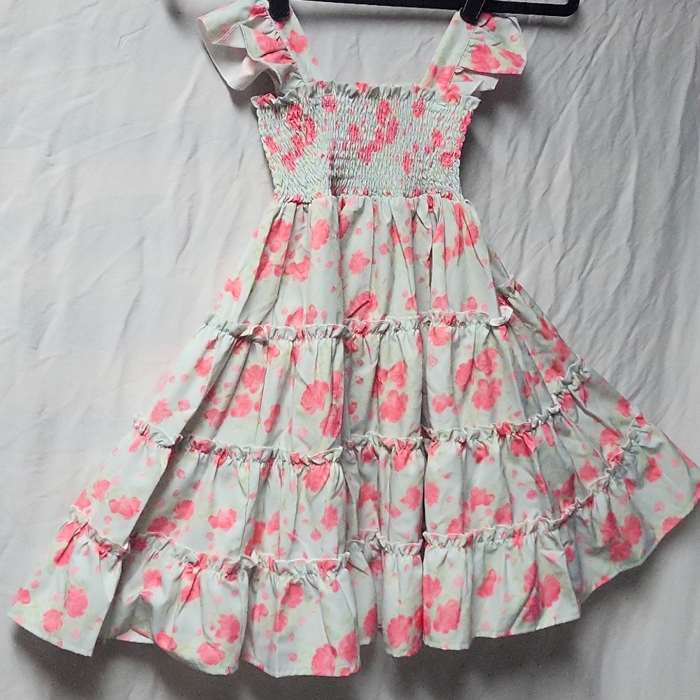 Indie Blue Karina dress with a pink floral pattern  5T